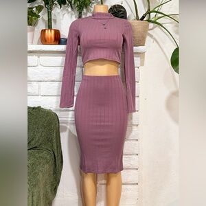 Chic Ribbed Mauve Skirt Set